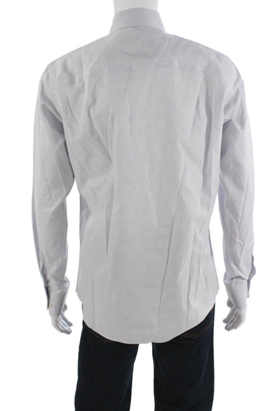 David Donahue Mens Cotton Striped Long Sleeve Button-Down Shirt Blue Size 34