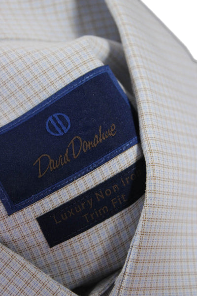 David Donahue Mens Cotton Striped Long Sleeve Button-Down Shirt Blue Size 34