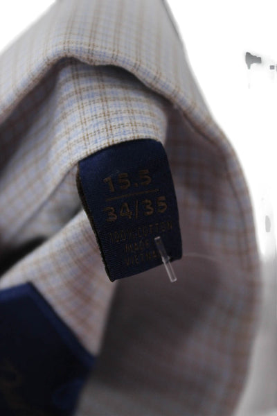 David Donahue Mens Cotton Striped Long Sleeve Button-Down Shirt Blue Size 34