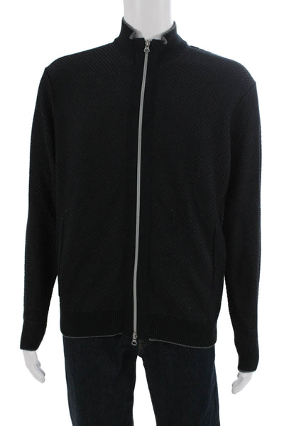 Robert Graham Men Full Zip High Neck Black Sweater Longsleeve Cotton Size M
