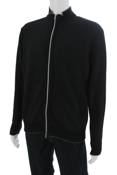Robert Graham Men Full Zip High Neck Black Sweater Longsleeve Cotton Size M