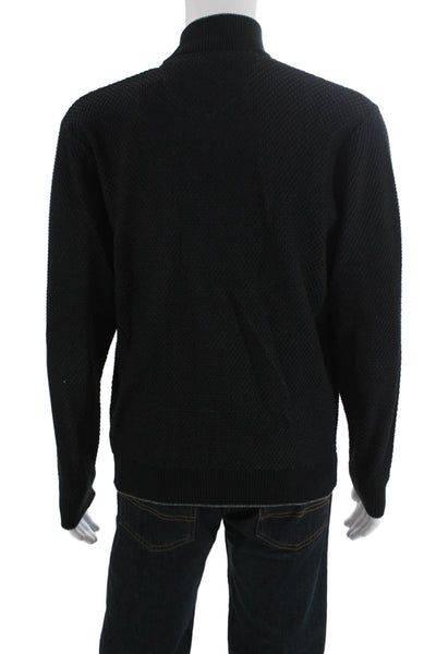Robert Graham Men Full Zip High Neck Black Sweater Longsleeve Cotton Size M