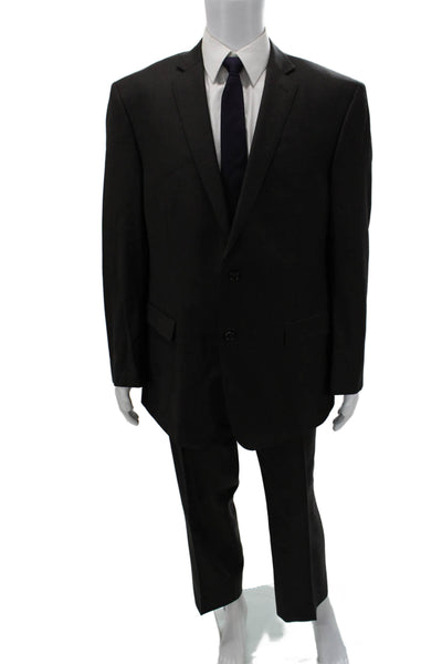 Tallia Mens 2 Piece Black 100% Wool Suit Button Collared Size 46