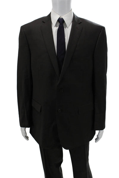 Tallia Mens 2 Piece Black 100% Wool Suit Button Collared Size 46