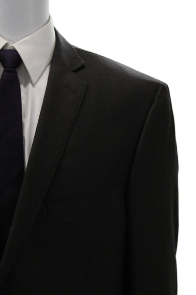 Tallia Mens 2 Piece Black 100% Wool Suit Button Collared Size 46