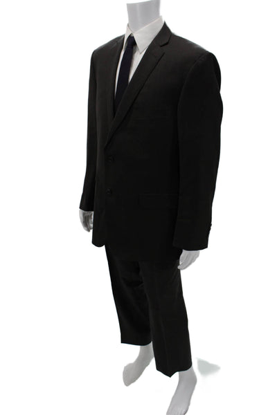 Tallia Mens 2 Piece Black 100% Wool Suit Button Collared Size 46
