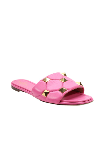 Valentino Garavani Womens Leather Rockstud Slide On Sandals Pink Size 40 10