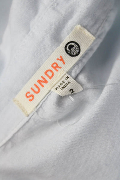 Sundry Women Collared Light Blue Cotton Long Sleeve Button-Up Top Size 2