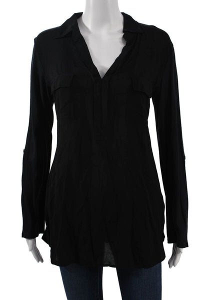 Splendid Women Tunic Blouse Black Collared Long Sleeve Rayon Size S