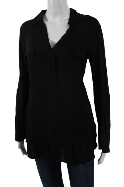 Splendid Women Tunic Blouse Black Collared Long Sleeve Rayon Size S