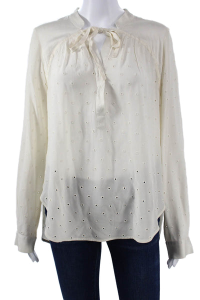 Rebecca Taylor Women Bohemian White Silk Polka Dot Long Sleeve Blouse Size 10