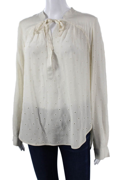 Rebecca Taylor Women Bohemian White Silk Polka Dot Long Sleeve Blouse Size 10