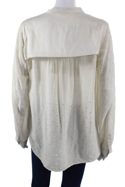Rebecca Taylor Women Bohemian White Silk Polka Dot Long Sleeve Blouse Size 10