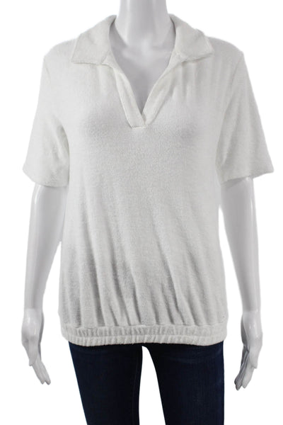 Stateside Women Basic White Polo Cotton Collared Short Sleeve Size S