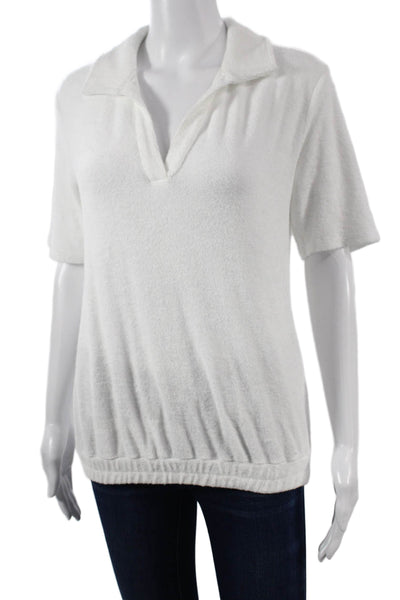 Stateside Women Basic White Polo Cotton Collared Short Sleeve Size S