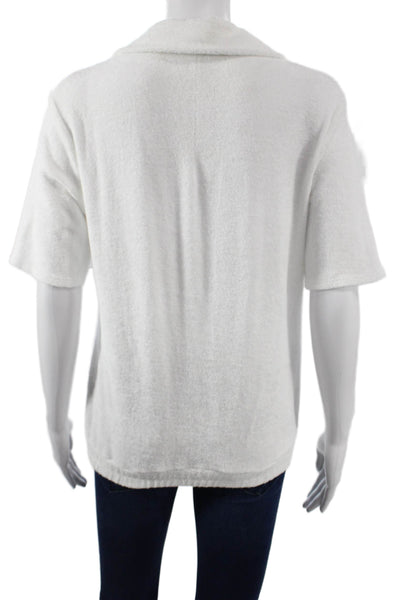 Stateside Women Basic White Polo Cotton Collared Short Sleeve Size S