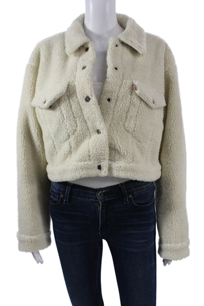 Levi Strauss & Co Women Beige Collared Snap Jacket Solid Size L