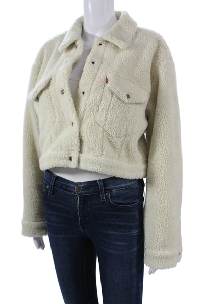 Levi Strauss & Co Women Beige Collared Snap Jacket Solid Size L