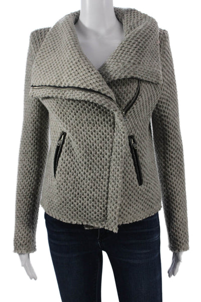 IRO Womens Biker Jacket Gray Wool Collared Zip Size 3