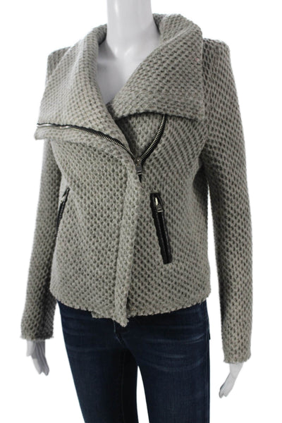 IRO Womens Biker Jacket Gray Wool Collared Zip Size 3