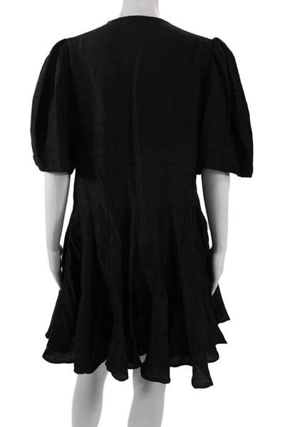 Rhode Womens A-Line Trapeze Swing Dress Black V-Neck Short Sleeve Cotton Size L