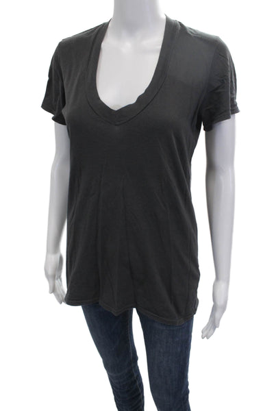 Standard James Perse Women Dark Gray V-Neck Jersey Tee Cotton Size 3