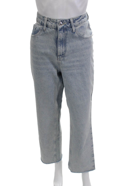Zara Women Cropped Mom Jeans Light Blue Mid Rise 31in 100% Cotton Size 4