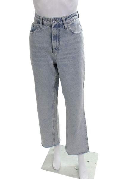 Zara Women Cropped Mom Jeans Light Blue Mid Rise 31in 100% Cotton Size 4