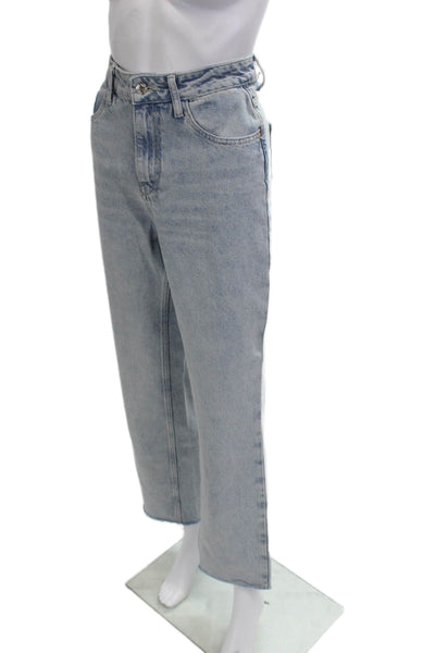 Zara Women Cropped Mom Jeans Light Blue Mid Rise 31in 100% Cotton Size 4