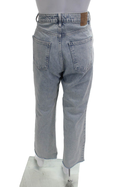 Zara Women Cropped Mom Jeans Light Blue Mid Rise 31in 100% Cotton Size 4