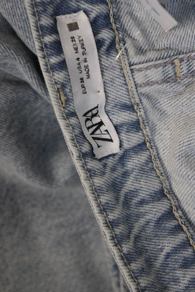 Zara Women Cropped Mom Jeans Light Blue Mid Rise 31in 100% Cotton Size 4