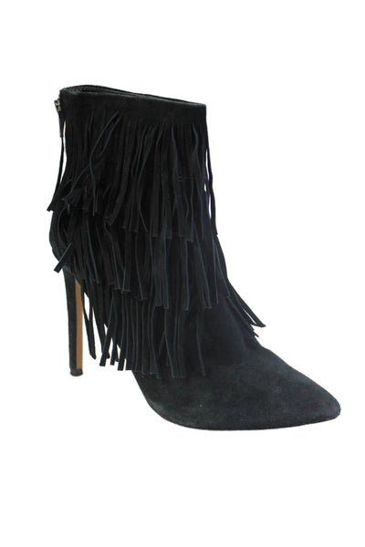 Steve Madden Women's Pointed Toe Fringe Suede Ankle Boots Black Size 7.5