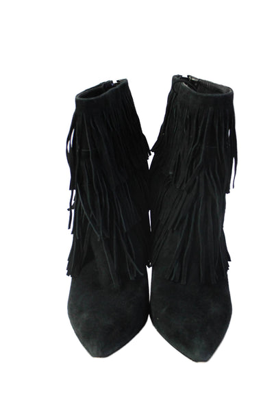 Steve Madden Women's Pointed Toe Fringe Suede Ankle Boots Black Size 7.5