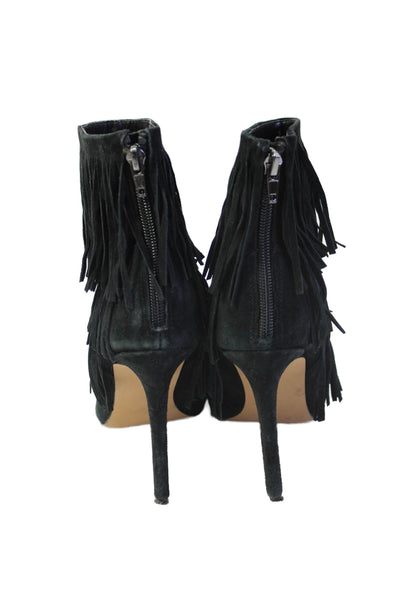 Steve Madden Women's Pointed Toe Fringe Suede Ankle Boots Black Size 7.5