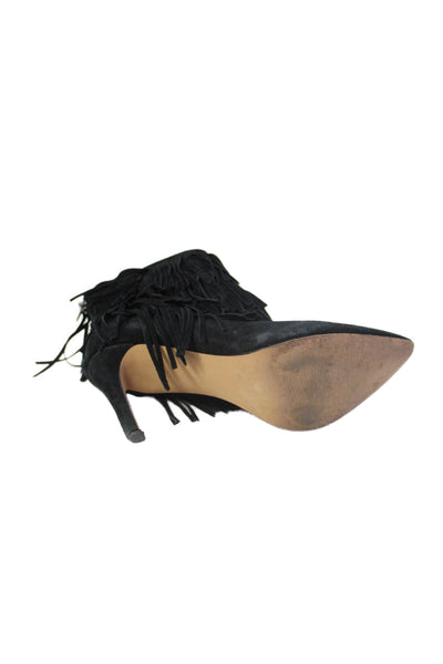 Steve Madden Women's Pointed Toe Fringe Suede Ankle Boots Black Size 7.5