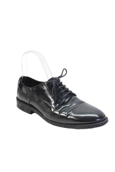 Zara Woman Women;'s Patent Leather Lace Up Oxford Shoes Black Size 7