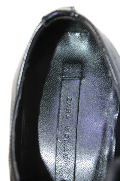 Zara Woman Women;'s Patent Leather Lace Up Oxford Shoes Black Size 7