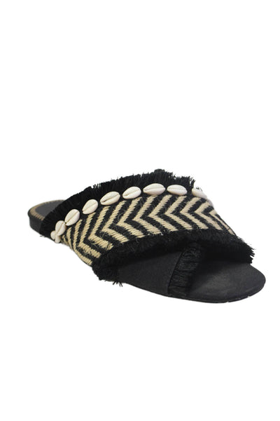 Zara Trafaluc Women's Fringe Embellish Strap Slides Sandals Black Size 37