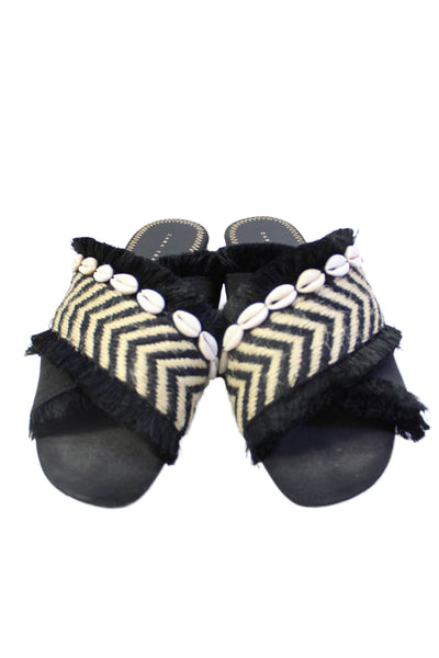 Zara Trafaluc Women's Fringe Embellish Strap Slides Sandals Black Size 37