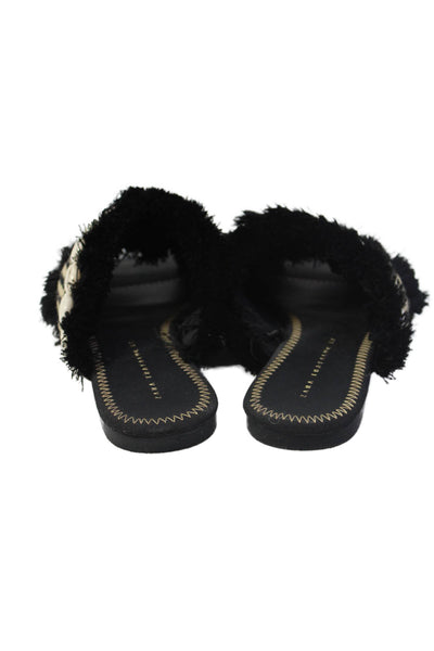 Zara Trafaluc Women's Fringe Embellish Strap Slides Sandals Black Size 37