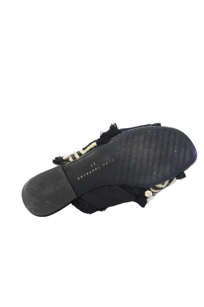 Zara Trafaluc Women's Fringe Embellish Strap Slides Sandals Black Size 37