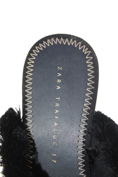 Zara Trafaluc Women's Fringe Embellish Strap Slides Sandals Black Size 37