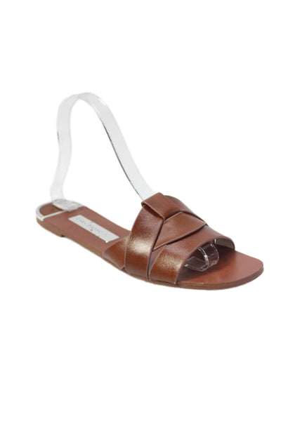 Zara Basic Women's Open Toe Strappy Slides Sandals Brown Size 37