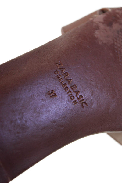 Zara Basic Women's Open Toe Strappy Slides Sandals Brown Size 37