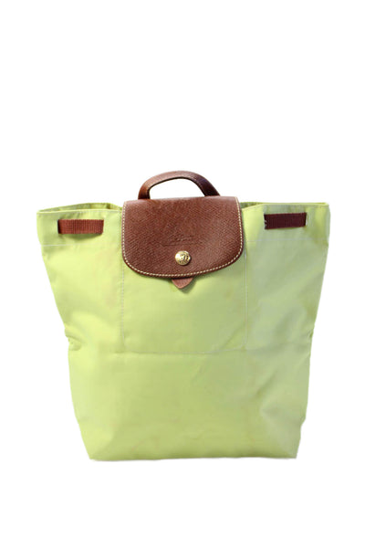 Longchamp Paris Womens Nylon Leather Trim Small Backpack Green