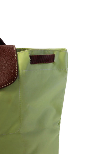 Longchamp Paris Womens Nylon Leather Trim Small Backpack Green