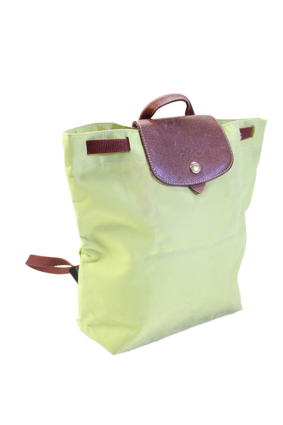 Longchamp Paris Womens Nylon Leather Trim Small Backpack Green