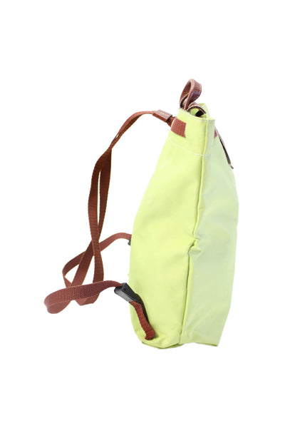 Longchamp Paris Womens Nylon Leather Trim Small Backpack Green