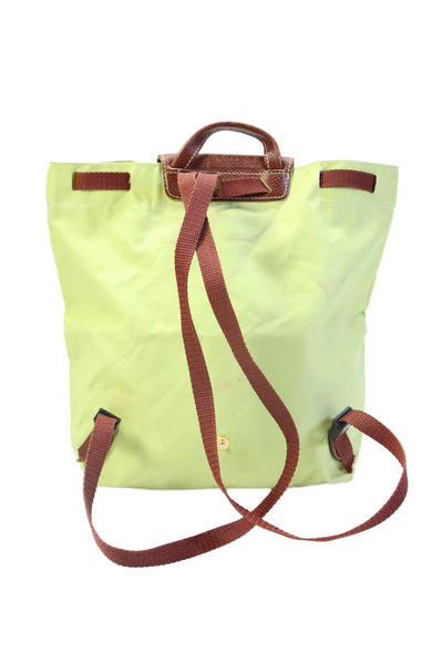 Longchamp Paris Womens Nylon Leather Trim Small Backpack Green