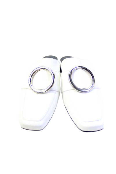 Dorateymur Womens Block Heel Round Toe Leather Mules White Size 39